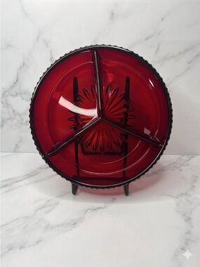 ruby red divided relish or candy dish